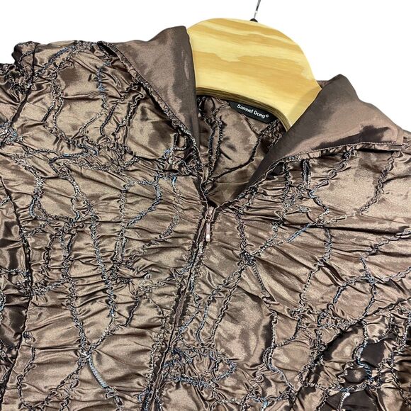 Samuel Dong Medium Full Zip Brown Collared Textured Jacket Polyester Blend - Picture 2 of 7